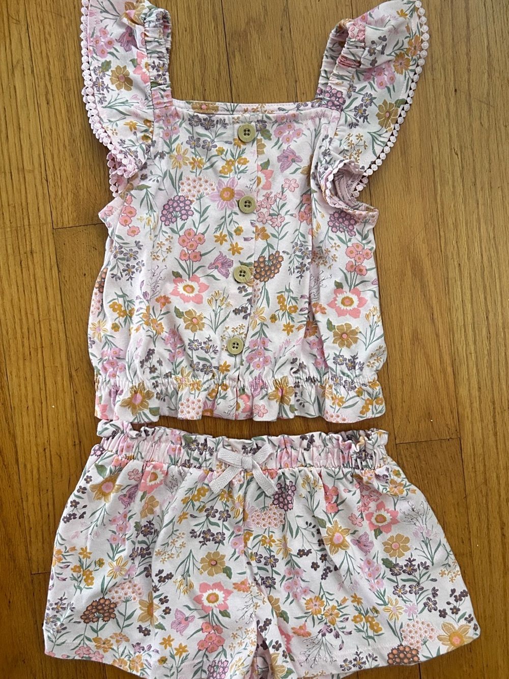 Floral Ruffle Two-Piece Set - Pink & Mustard Sz. 5